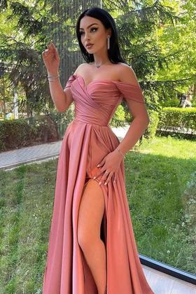 Imagem de Vestido de baile GODCUN Off Shoulder, cetim, evasê, longo, rosa blush