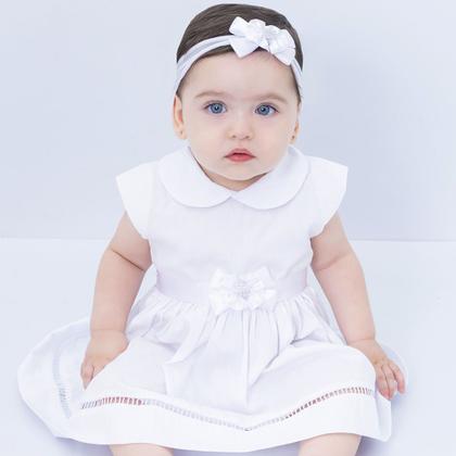 Imagem de Vestido de bebê batizado com bolero e tiara 100% algodão