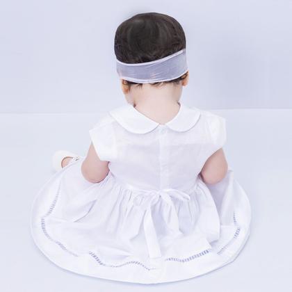 Imagem de Vestido de bebê batizado com bolero e tiara 100% algodão