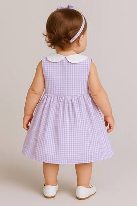 Imagem de Vestido de Bebê e Infantil Primavera Xadrez Lilás Luxo 100 Algodão Mundo Nina