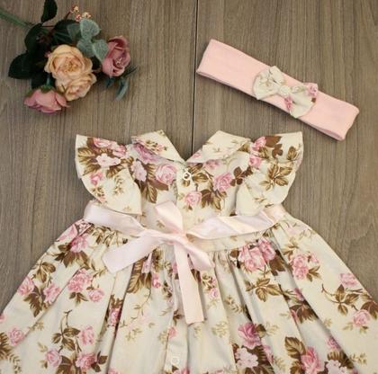 Imagem de Vestido de Bebê Menina Florido com Tiara 100% Algodão Iris