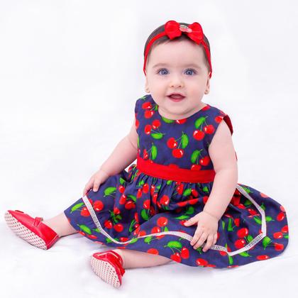 Imagem de Vestido de Bebê Menina Infantil com Tiara 100% Algodão