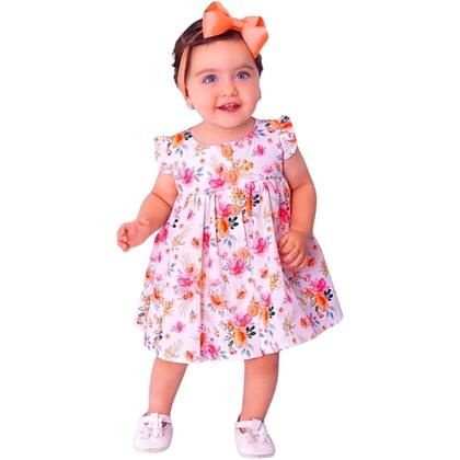 Imagem de Vestido de bebê menina luxo florido com tiara manga curta 100% algodão mundo nina kids - juliana