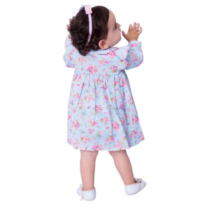 Imagem de Vestido de Bebê Menina Manga Longa Florido Lilás com Tiara 100% Algodão Mundo Nina Zaya