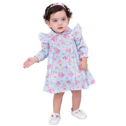 Imagem de Vestido de Bebê Menina Manga Longa Florido Lilás com Tiara 100% Algodão Mundo Nina Zaya