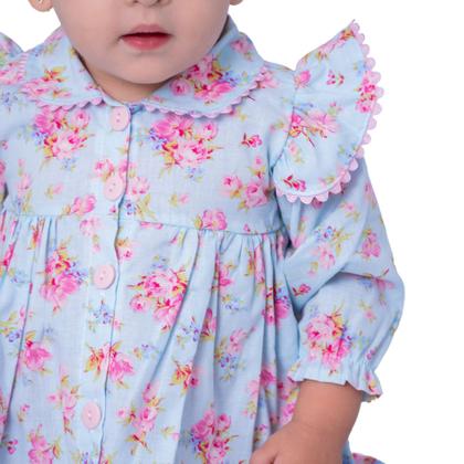 Imagem de Vestido de Bebê Menina Manga Longa Florido Lilás com Tiara 100% Algodão Mundo Nina Zaya