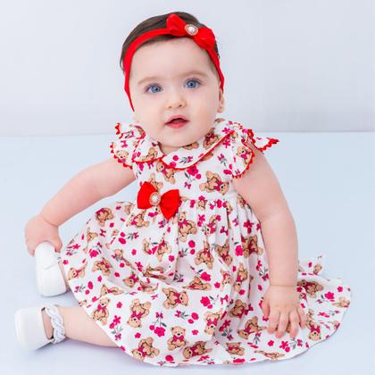 Imagem de Vestido de Bebê Roupa Menina Infantil Com Tiara 100% Algodão - Laura SB
