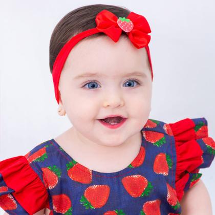 Imagem de Vestido de Bebê Roupa Menina Infantil Com Tiara 100% Algodão - Morango