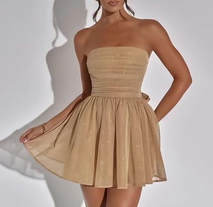 Imagem de Vestido de boas-vindas Blawhee Glitter Tule sem alças dourado preto