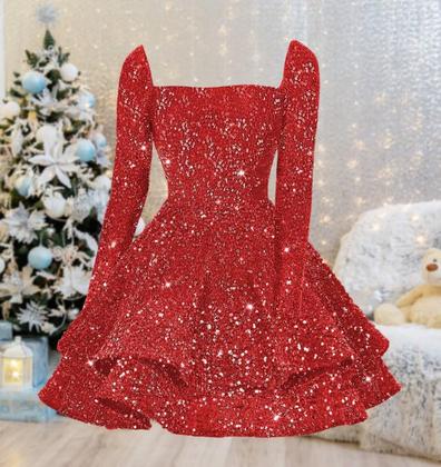 Imagem de Vestido de boas-vindas YOFF, gola redonda, lantejoulas, manga comprida