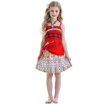 Imagem de Vestido de Cosplay Moana para Meninas - Fantasia de Princesa com Colar e Peruca para Halloween e Carnaval