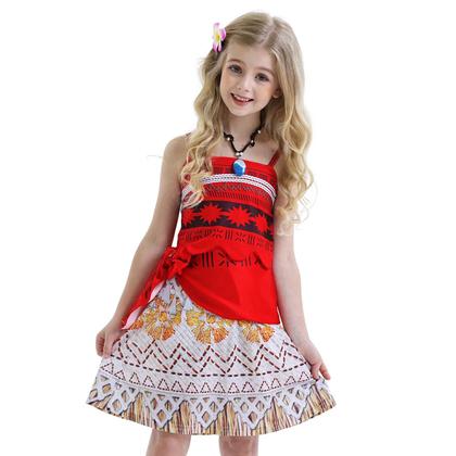 Imagem de Vestido de Cosplay Moana para Meninas - Fantasia de Princesa com Colar e Peruca para Halloween e Carnaval