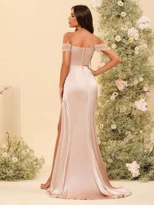 Imagem de Vestido de dama de honra Dessiny Long Off Shoulder Satin Aqua Blue