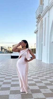 Imagem de Vestido de dama de honra Mkojaa One Shoulder Satin Mermaid Aqua