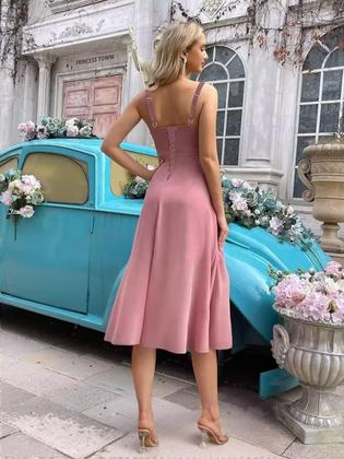 Imagem de Vestido de dama de honra OEUVIGF, curto de chiffon amarelo com fenda 2025