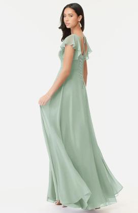 Imagem de Vestido de dama de honra Oisslec de manga curta em chiffon terracota