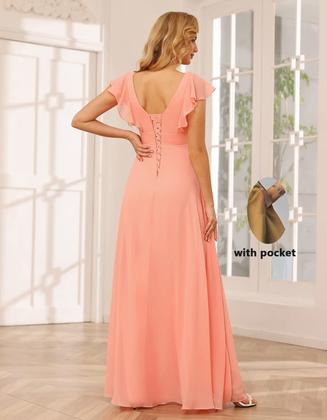 Imagem de Vestido de dama de honra TIRAS Ruffle Canary Chiffon Wedding Guest
