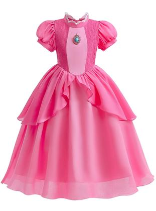 Imagem de Vestido de fantasia rosa para menina 4T 5T com luvas e varinha