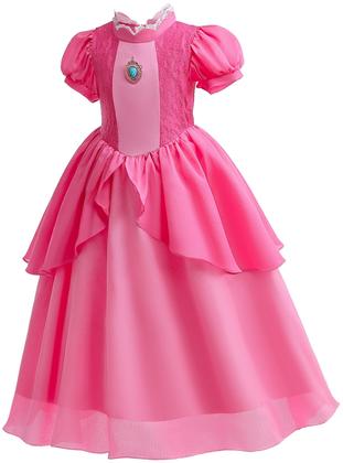 Imagem de Vestido de fantasia rosa para menina 4T 5T com luvas e varinha