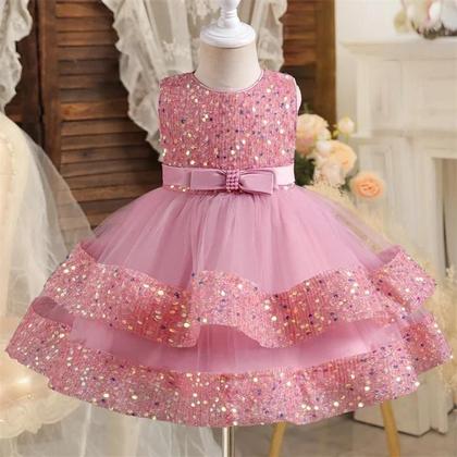 Imagem de Vestido de Festa de Tule com Lantejoulas para Meninas - Vestido de Princesa sem Mangas