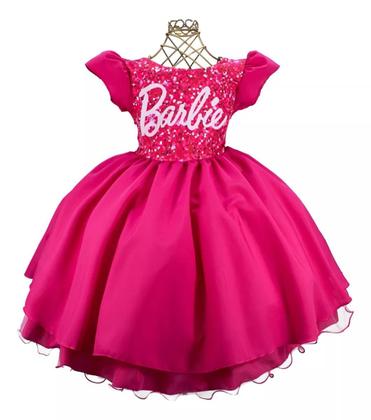 Imagem de Vestido De Festa Infantil Barbie Aniversário Luxo E Tiara