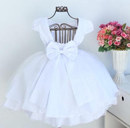 Imagem de Vestido De Festa Infantil  Branco Borboleta Luxo  E Tiara