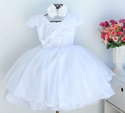 Imagem de Vestido De Festa Infantil  Branco Borboleta Luxo  E Tiara
