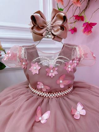 Imagem de Vestido de Festa Infantil Luxo Princesa Temático de Jardim Mundo Encantado com Borboletas Cores Diversas  