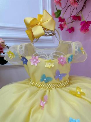 Imagem de Vestido de Festa Infantil Luxo Princesa Temático de Jardim Mundo Encantado com Borboletas Cores Diversas  