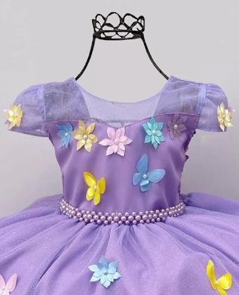 Imagem de Vestido de Festa Infantil Luxo Princesa Temático de Jardim Mundo Encantado com Borboletas Cores Diversas  