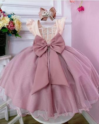 Imagem de Vestido de festa infantil rose busto floral com saiote de tule d4187