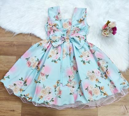 Imagem de vestido de festa infantil verde tiffany floral rosas