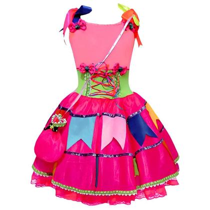 Imagem de Vestido de Festa Junina Adulto Rosa Neon Com Bolsa PP 32 - 34