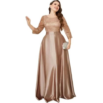 Imagem de Vestido De Festa Longo Com Mangas Compridas Em Cetim Com Aplicações De Lantejoulas Para Mulheres