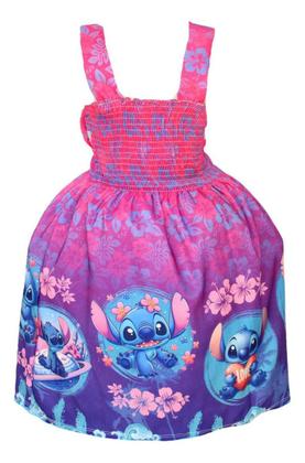 Imagem de Vestido De Festa Luxo Infantil Rosa Menina Stitch Tiara
