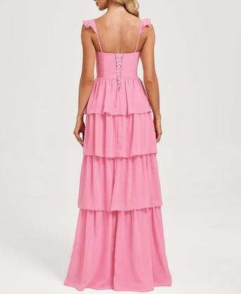 Imagem de Vestido de formatura Dessiny Sky Blue Chiffon em camadas com alças espaguete