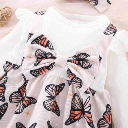 Imagem de Vestido De Malha Com Detalhe De Laço Para Meninas, Estilo Princesa Semi-Delicado Com Mangas Falsas