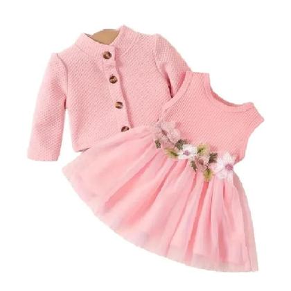Imagem de Vestido de Malha para Bebê Menina (0-2 anos) - Design com Flores na Cintura