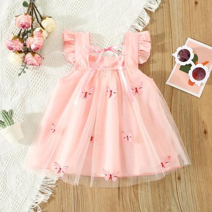 Imagem de Vestido de Menina Bebê em Tule com Detalhes de Borboleta - Babado e Estilo Verão