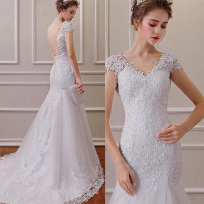 Imagem de Vestido de Noiva Casamento Semi Sereia com Renda e Pérolas