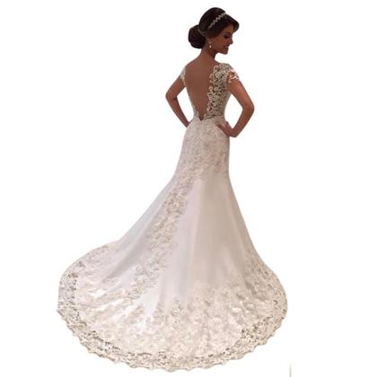 Imagem de Vestido de Noiva Casamento Semi Sereia com Renda e Pérolas
