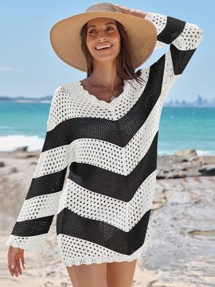 Imagem de Vestido de praia com capa de maiô ANRABESS de crochê com decote em V