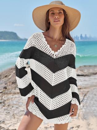 Imagem de Vestido de praia com capa de maiô ANRABESS de crochê com decote em V