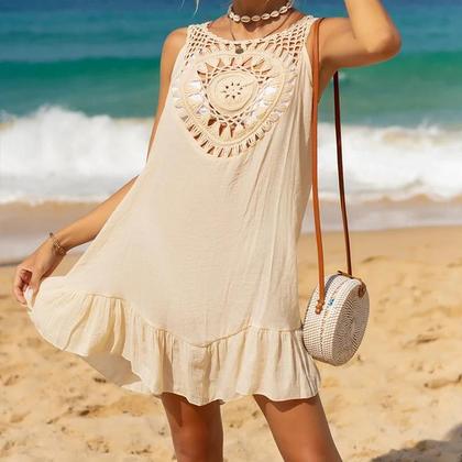 Imagem de Vestido De Praia De Verão Em Crochê Feito À Mão Com Cores Sólidas Para Mulheres