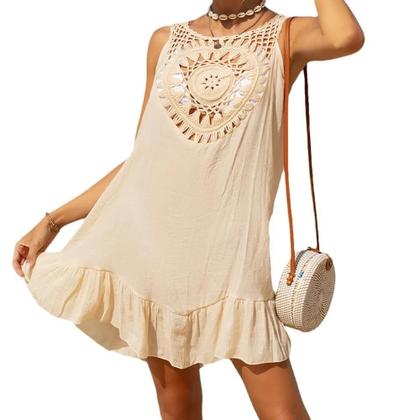 Imagem de Vestido De Praia De Verão Em Crochê Feito À Mão Com Cores Sólidas Para Mulheres