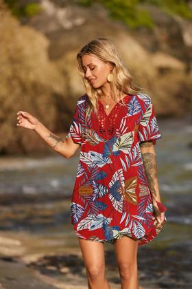 Imagem de Vestido de praia Ekouaer com capa de maiô e crochê de renda com decote em V