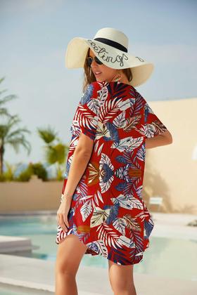 Imagem de Vestido de praia Ekouaer com capa de maiô e crochê de renda com decote em V