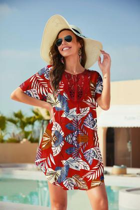 Imagem de Vestido de praia Ekouaer com capa de maiô e crochê de renda com decote em V