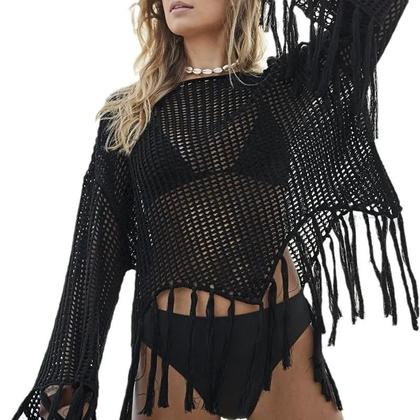 Imagem de Vestido De Praia Longo Com Franjas E Costas Descobertas Para Mulheres, Moda Para Férias Na Praia Com