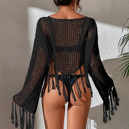 Imagem de Vestido De Praia Longo Com Franjas E Costas Descobertas Para Mulheres, Moda Para Férias Na Praia Com
